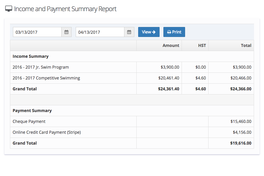 Income and Payment Summary